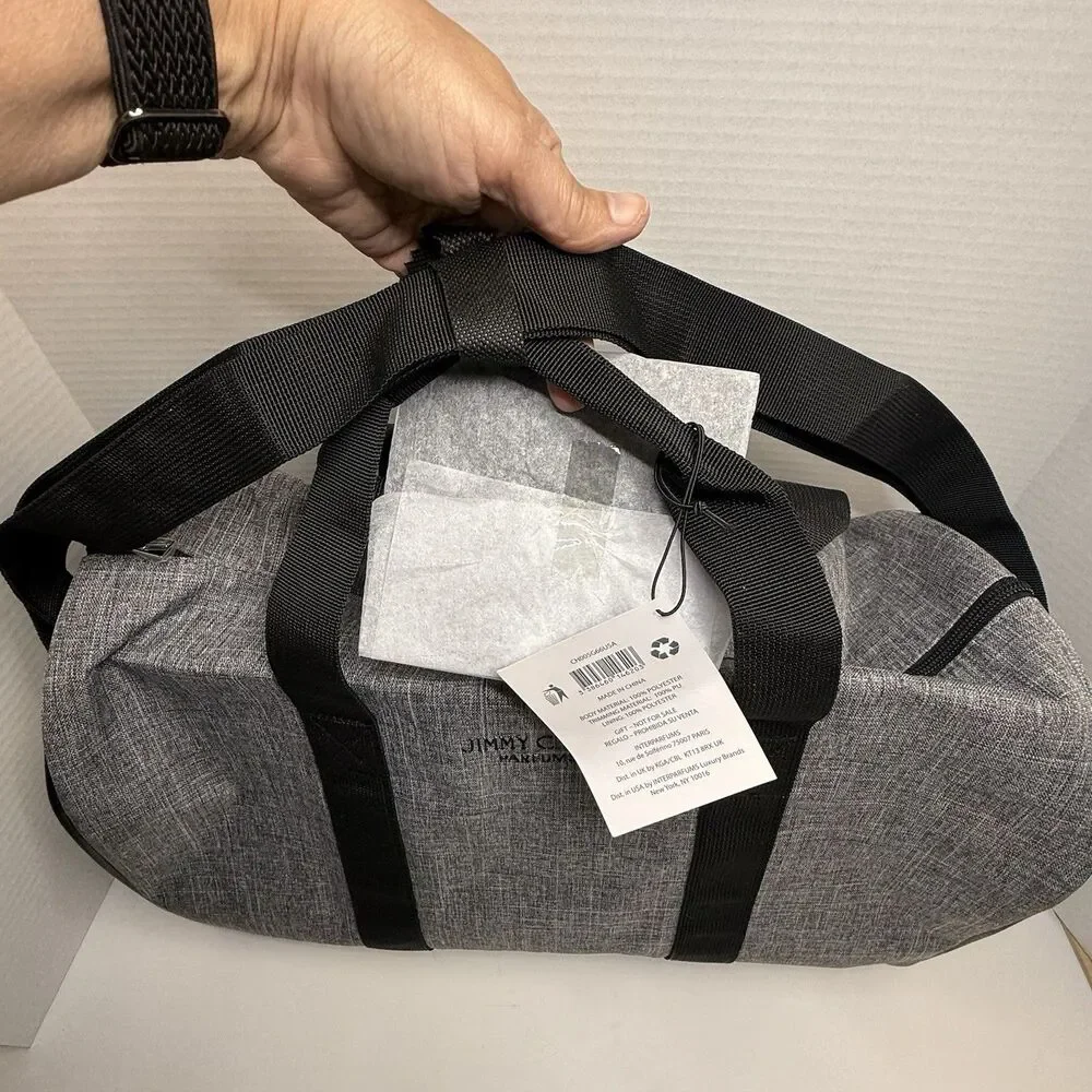 Jimmy Choo Gray & Black Large Travel Weekender Gym Zip Shoulder Duffle Bag New